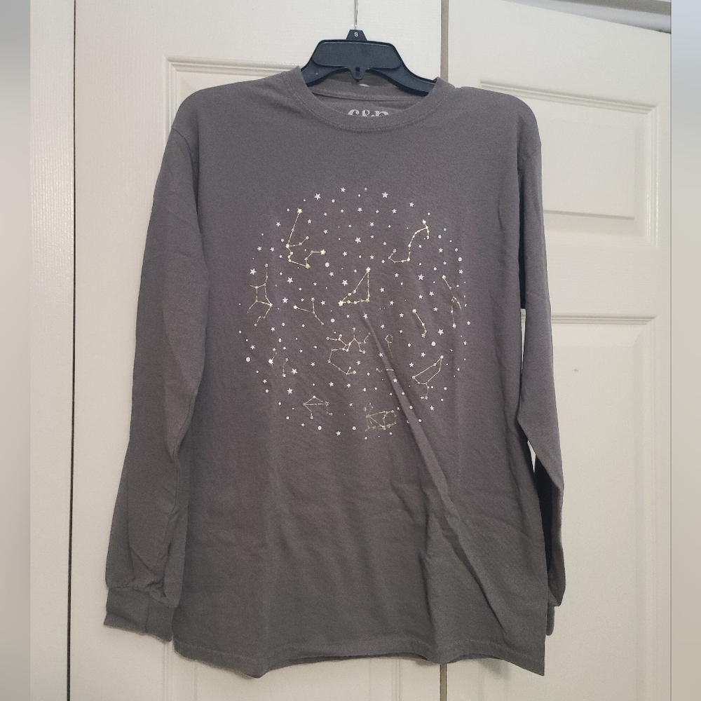 C&P women's constellation grey gold foil long sleeve tee 100% cotton size small